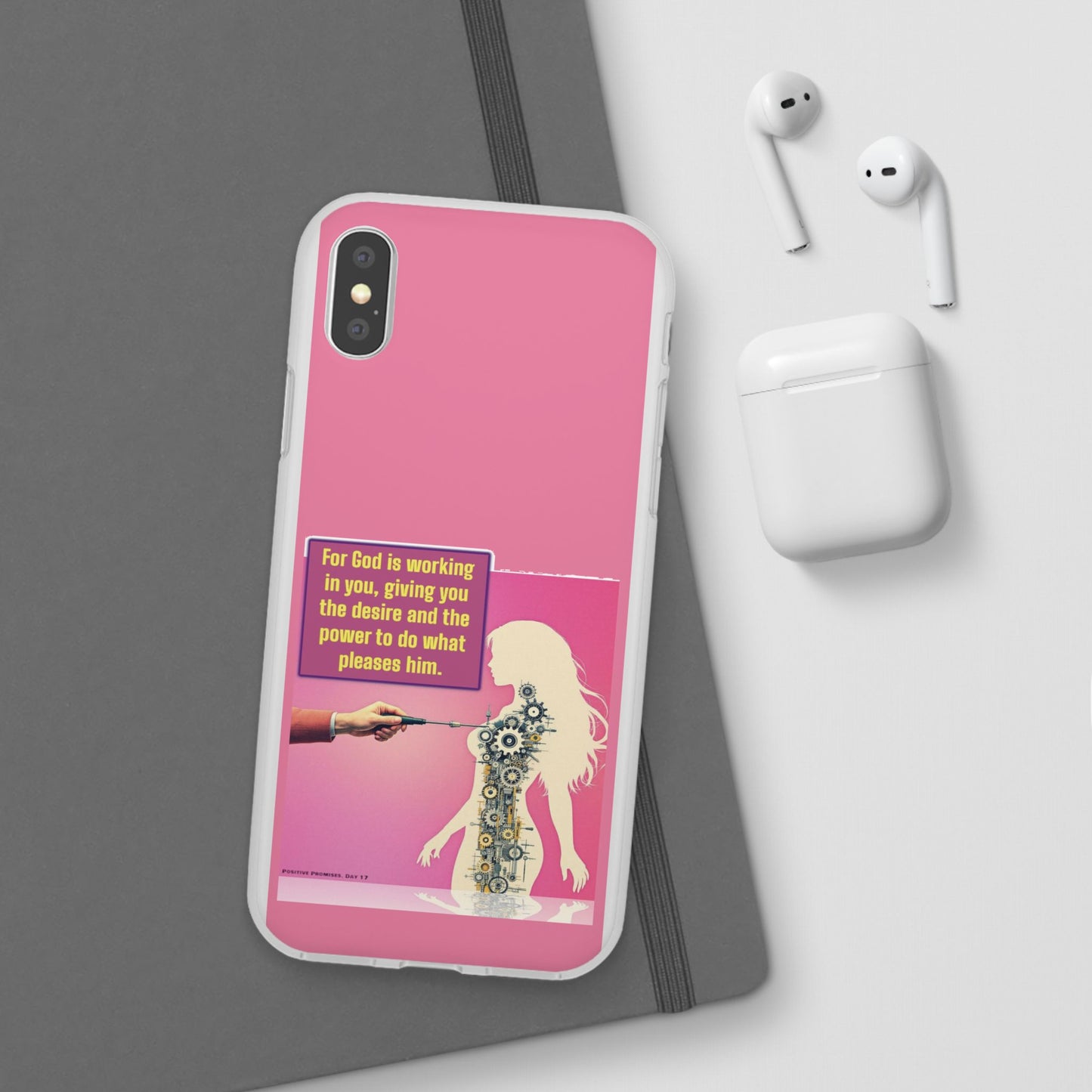 Motivational Flexi Case, Inspirational Phone Cover, Cute Gift for Friends, Faith-Based Protector, Unique Tech Accessory