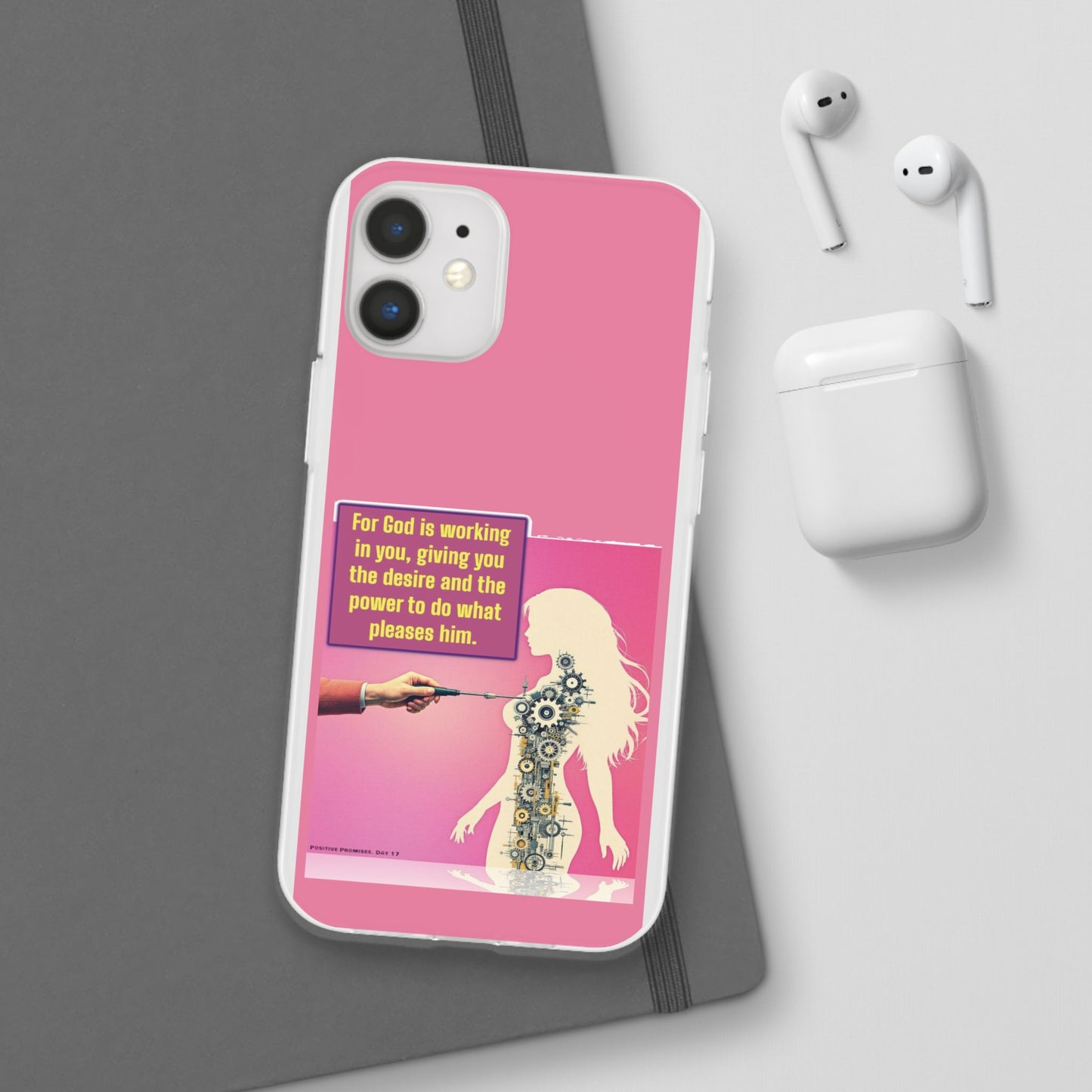 Motivational Flexi Case, Inspirational Phone Cover, Cute Gift for Friends, Faith-Based Protector, Unique Tech Accessory