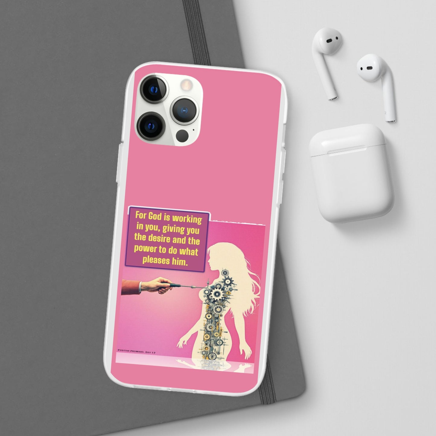 Motivational Flexi Case, Inspirational Phone Cover, Cute Gift for Friends, Faith-Based Protector, Unique Tech Accessory