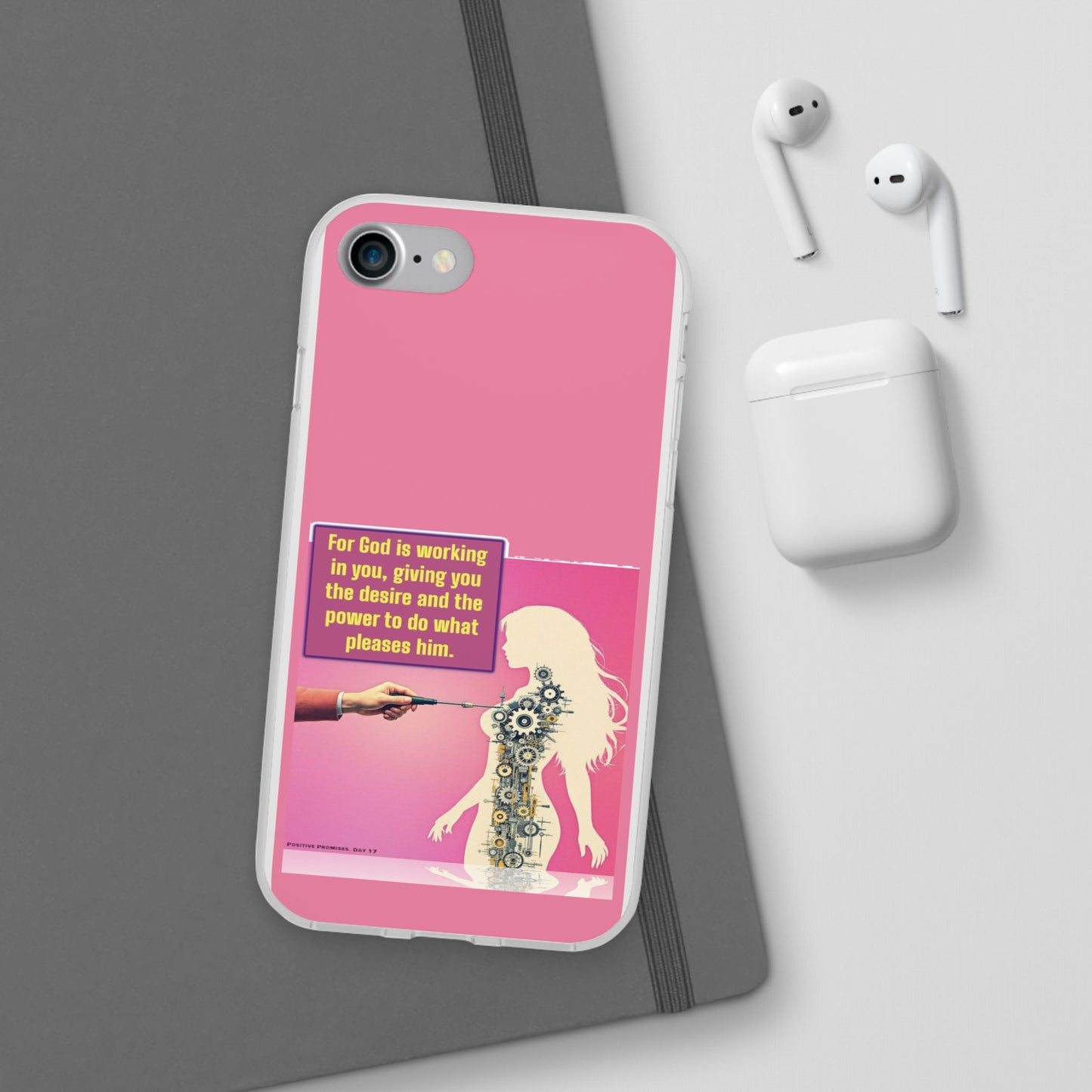 Motivational Flexi Case, Inspirational Phone Cover, Cute Gift for Friends, Faith-Based Protector, Unique Tech Accessory