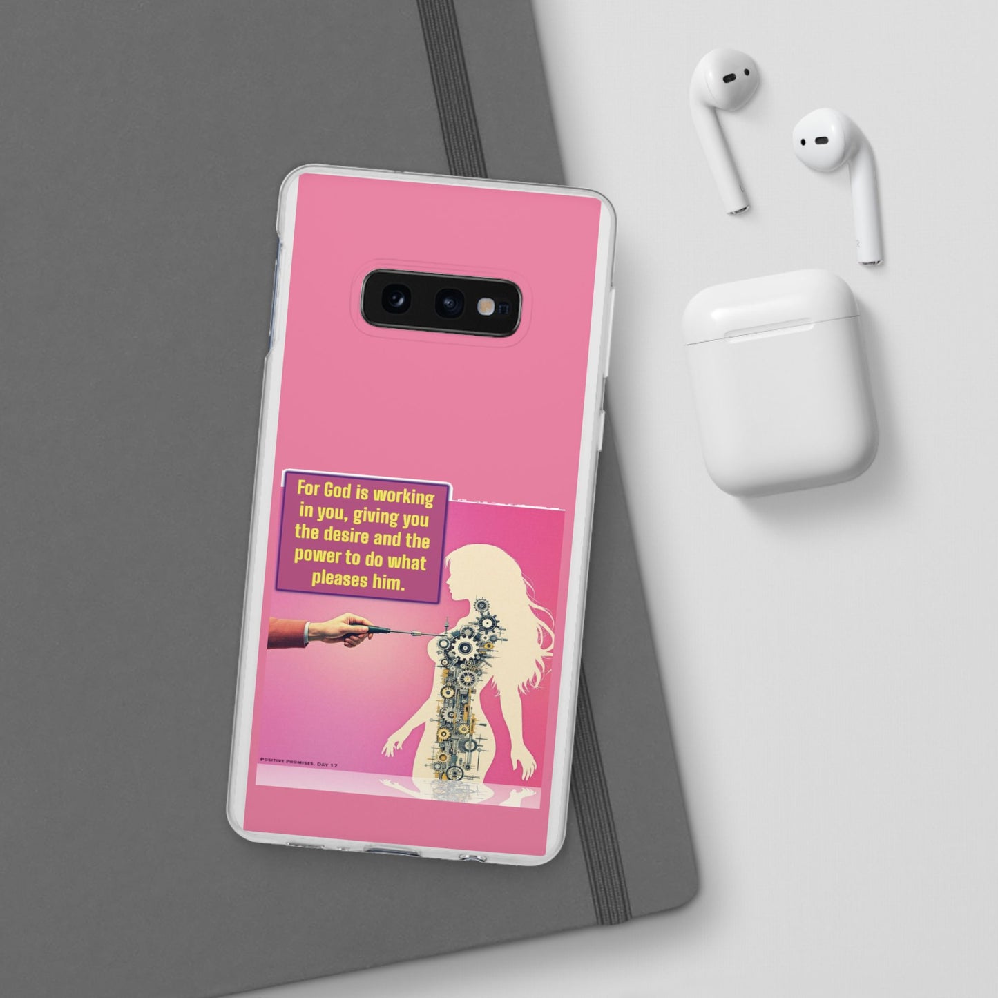 Motivational Flexi Case, Inspirational Phone Cover, Cute Gift for Friends, Faith-Based Protector, Unique Tech Accessory