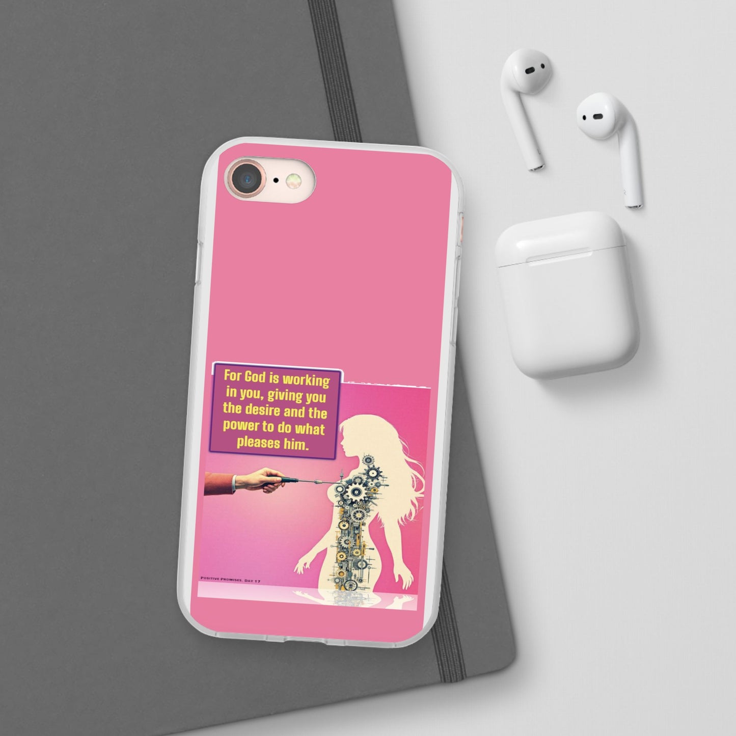 Motivational Flexi Case, Inspirational Phone Cover, Cute Gift for Friends, Faith-Based Protector, Unique Tech Accessory