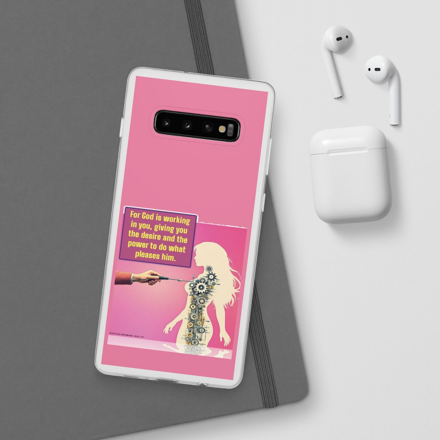 Motivational Flexi Case, Inspirational Phone Cover, Cute Gift for Friends, Faith-Based Protector, Unique Tech Accessory