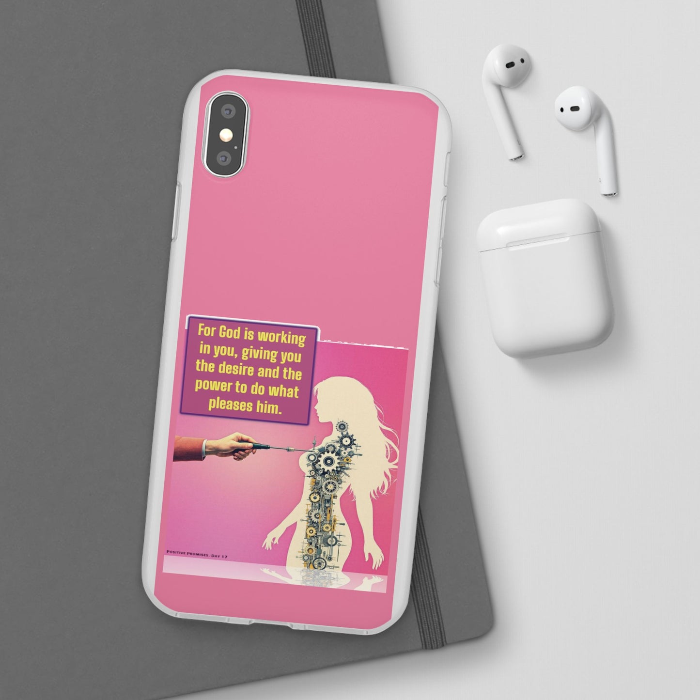 Motivational Flexi Case, Inspirational Phone Cover, Cute Gift for Friends, Faith-Based Protector, Unique Tech Accessory