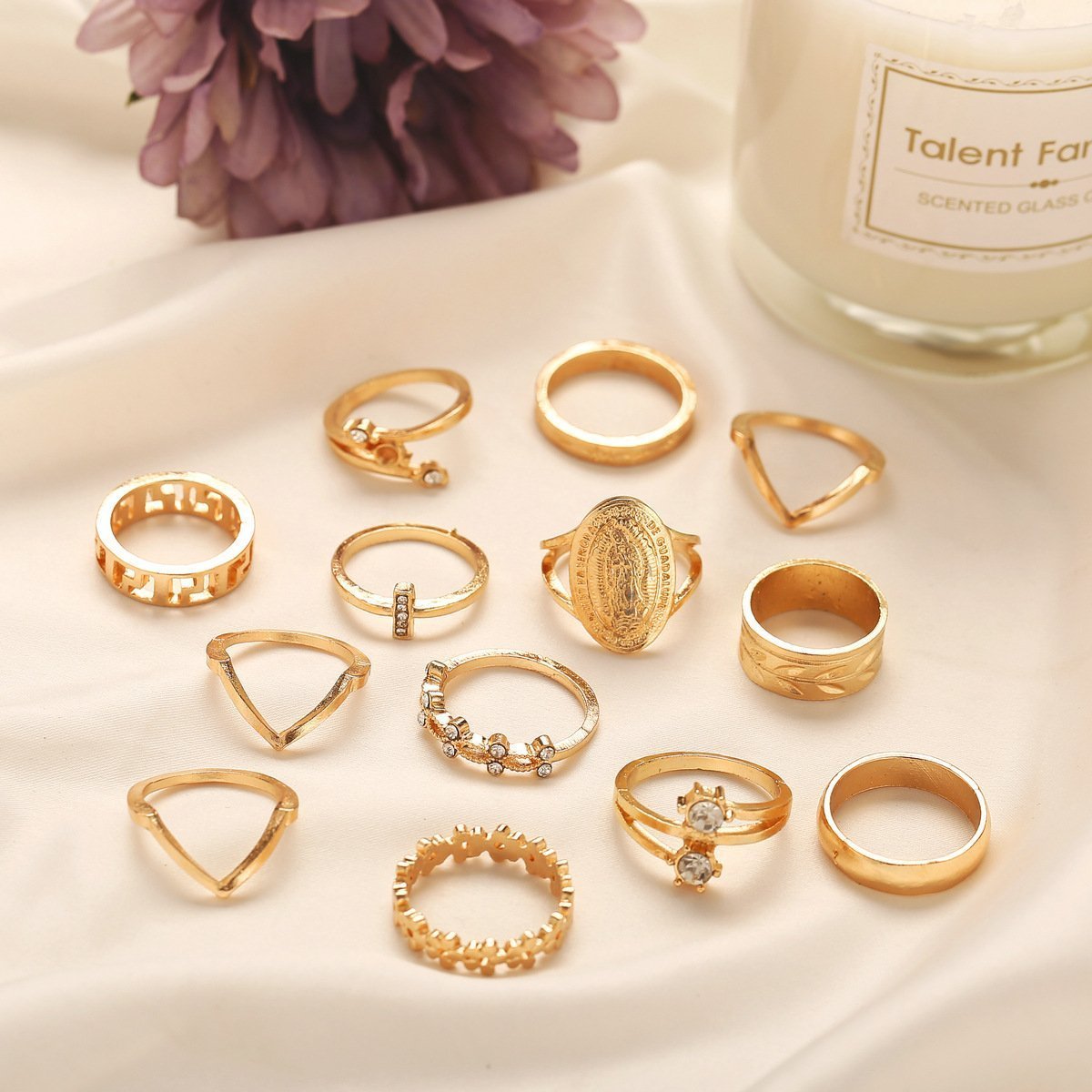 13 Piece Medallion Ring Set With Austrian Crystals 18K Gold Plated Ring ITALY Design - Positive Promises SLM