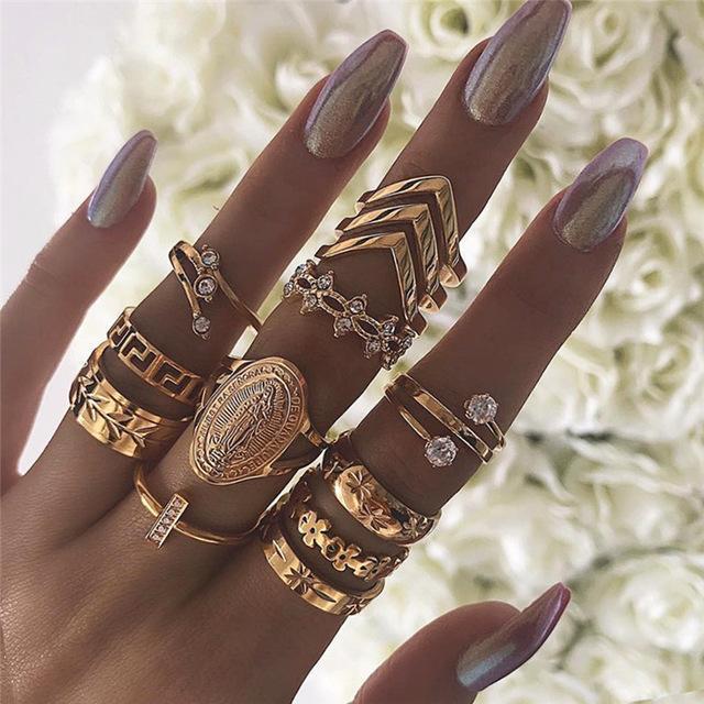 13 Piece Medallion Ring Set With Austrian Crystals 18K Gold Plated Ring ITALY Design - Positive Promises SLM