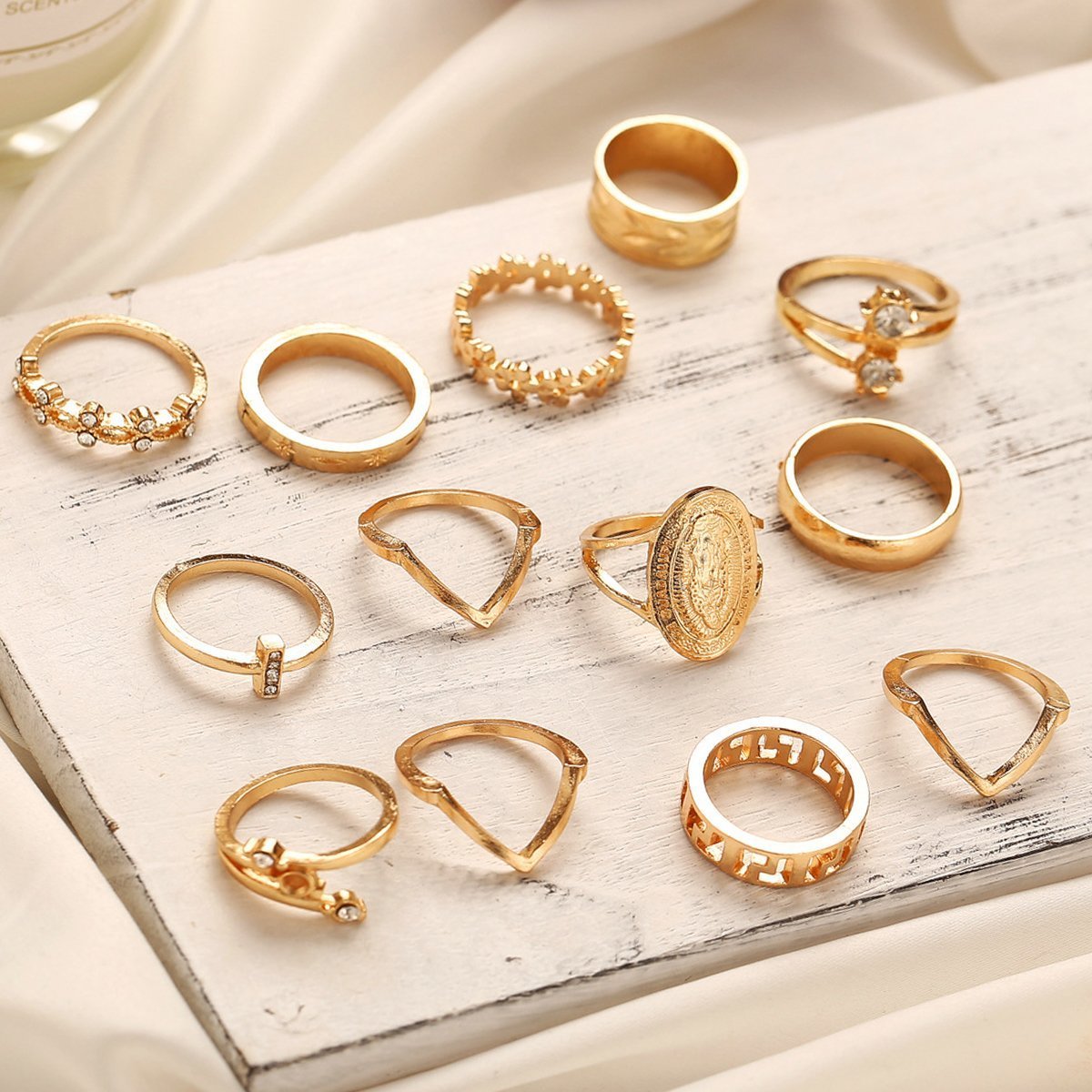 13 Piece Medallion Ring Set With Austrian Crystals 18K Gold Plated Ring ITALY Design - Positive Promises SLM