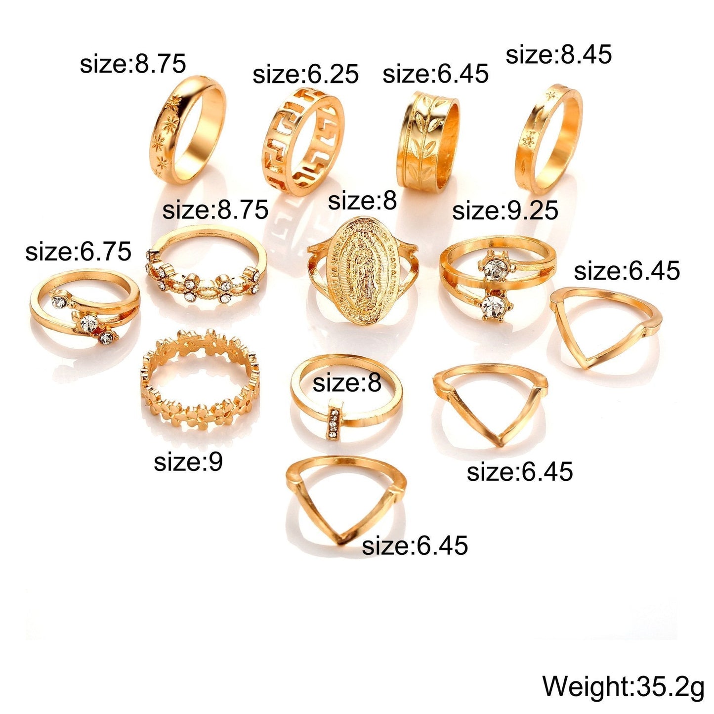 13 Piece Medallion Ring Set With Austrian Crystals 18K Gold Plated Ring ITALY Design - Positive Promises SLM